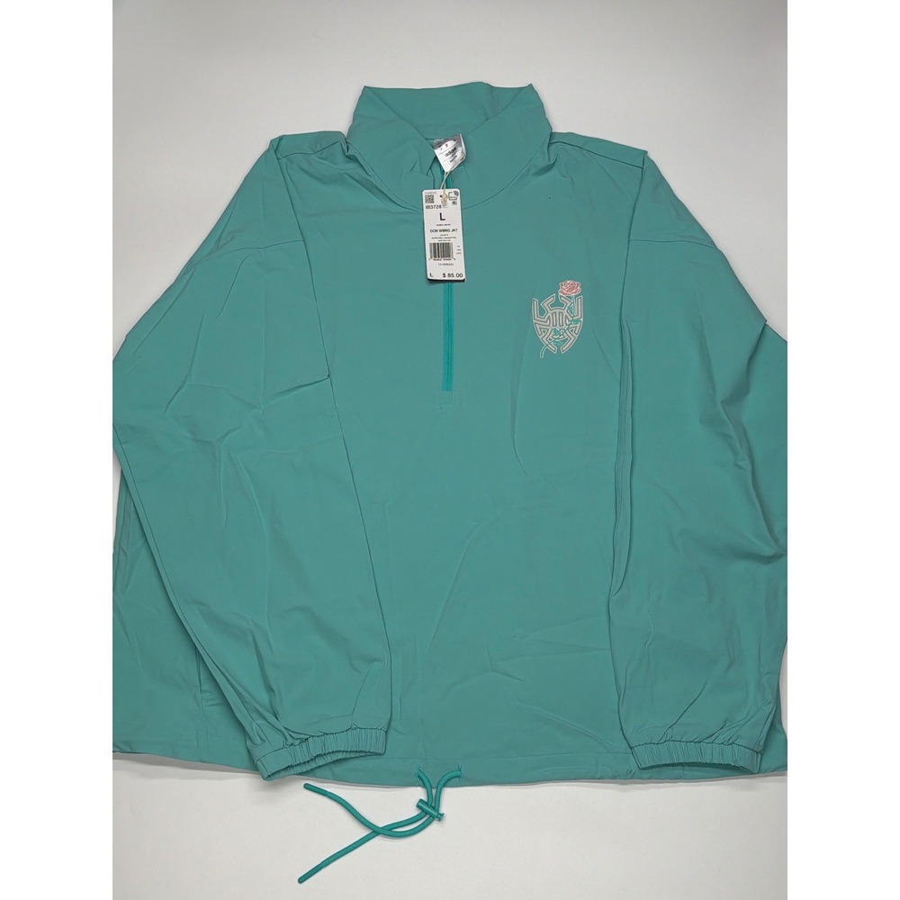 Adidas Womens Quarter Zip Jacket Lightweight Rose Logo Teal Size L IB3728